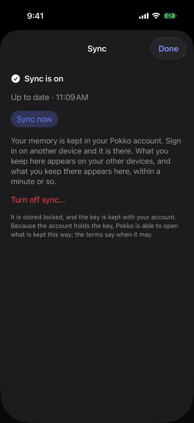 The Sync screen