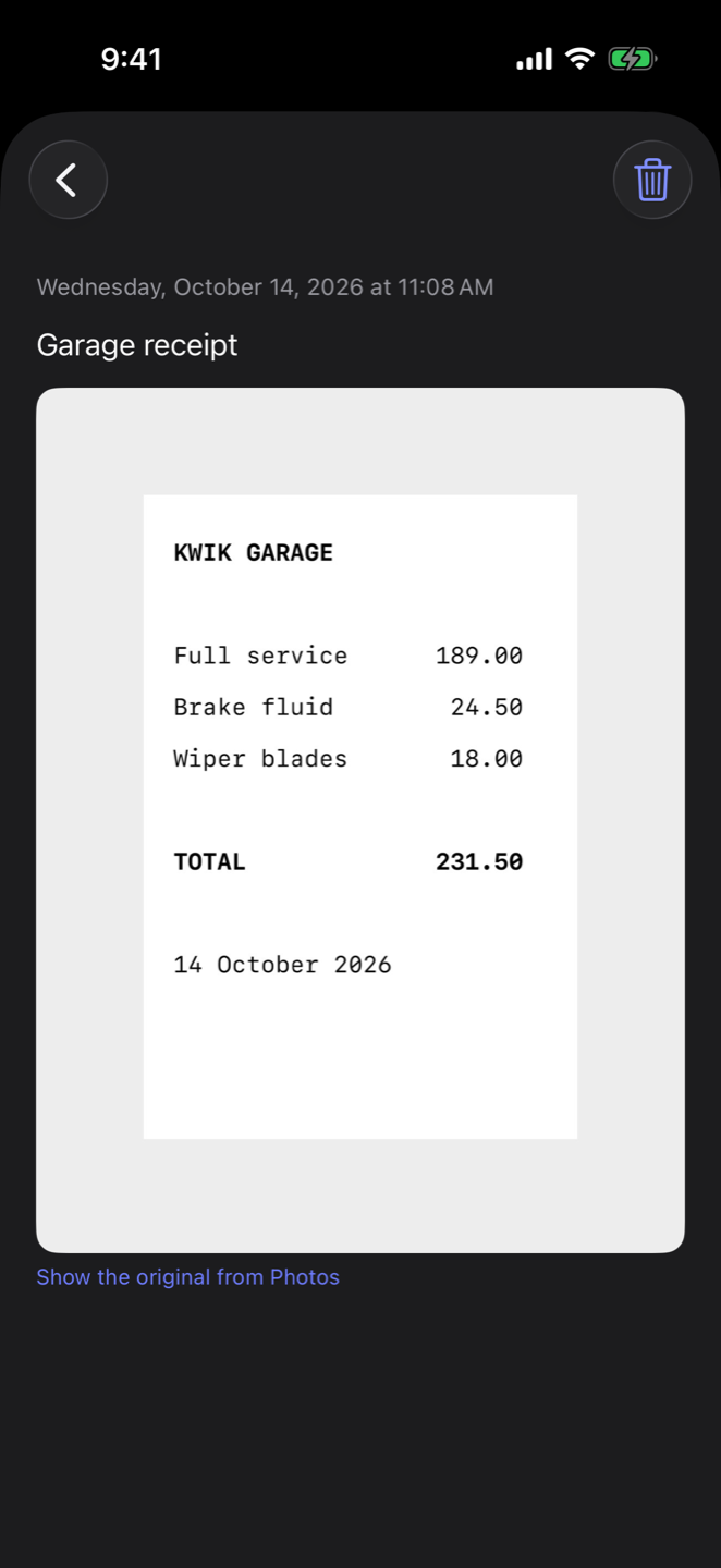 A kept receipt